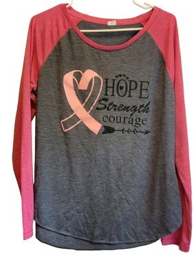 Sport-Tek Pink & Gray Raglan Hope Strength Courage Long Sleeve Tee